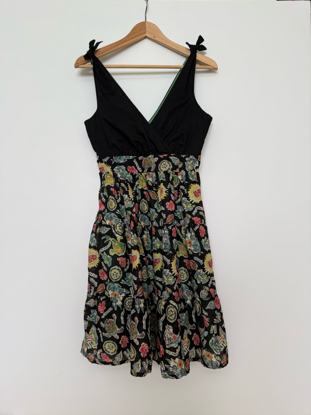 Anthropologie Women Black Floral Mini Dress with Multicolor Print